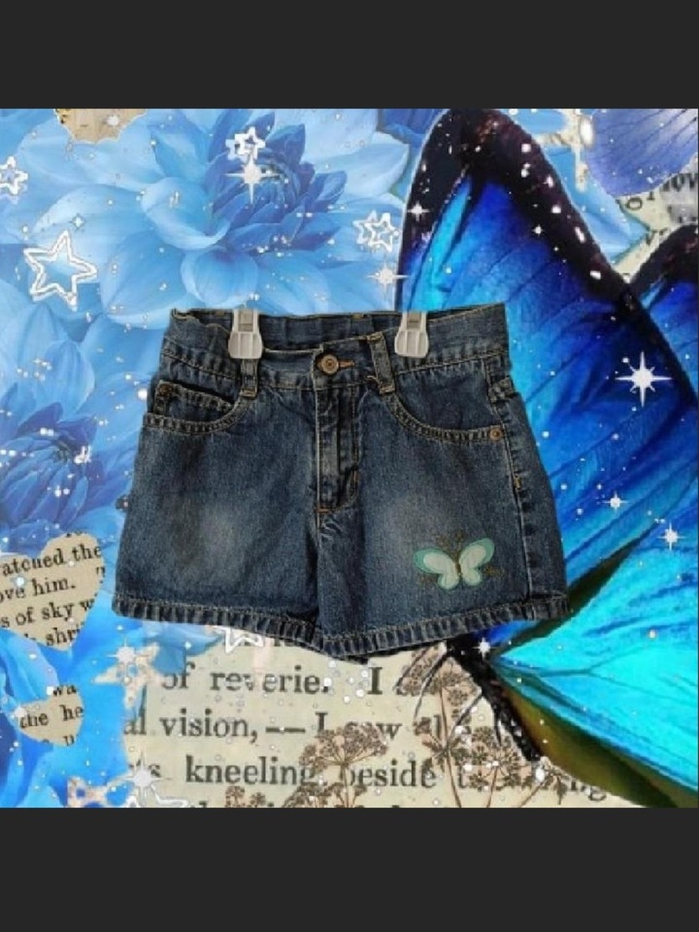 Vintage 90s 00s Y2K Gap Girls Denim Shorts With Embroidery Pattern Size 7 Slim